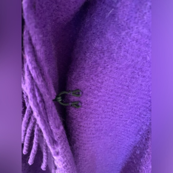 Vintage 80s 90s Gallery 100% Wool Purple Oversized Fringe Blanket Coat M - Picture 10 of 14